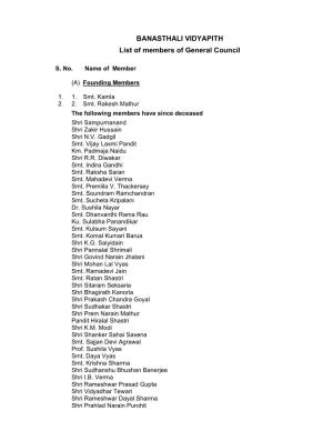 BANASTHALI VIDYAPITH List of Members of General Council
