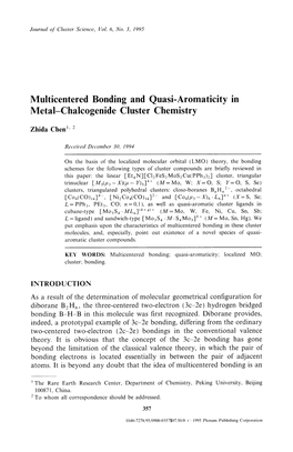 Multicentered Bonding and Quasi-Aromaticity in Metal-Chalcogenide Cluster Chemistry