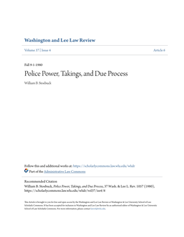 Police Power, Takings, and Due Process William B