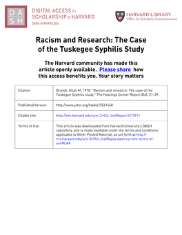 Racism and Research: the Case of the Tuskegee Syphilis Study