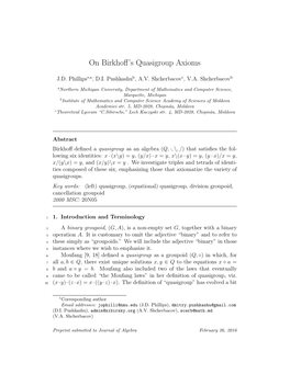 On Birkhoff's Quasigroup Axioms