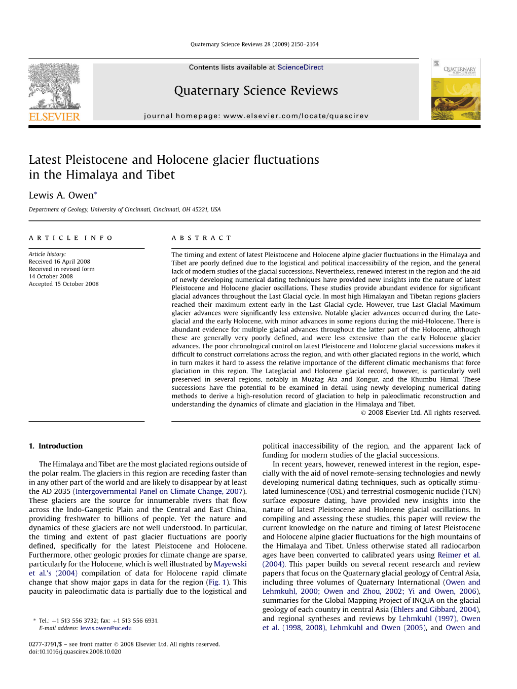 Latest Pleistocene and Holocene Glacier Fluctuations in the Himalaya and Tibet