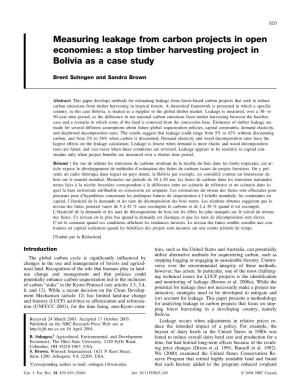 Measuring Leakage from Carbon Projects in Open Economies: a Stop Timber Harvesting Project in Bolivia As a Case Study