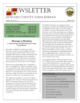 NEWSLETTER HOWARD COUNTY FARM BUREAU Volume 25, Issue 2 March 2015