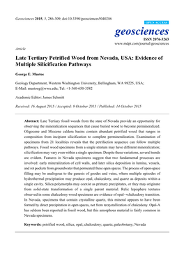 Late Tertiary Petrified Wood from Nevada, USA: Evidence of Multiple Silicification Pathways