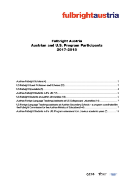 Fulbright Austria Austrian and U.S. Program Participants 2017-2018