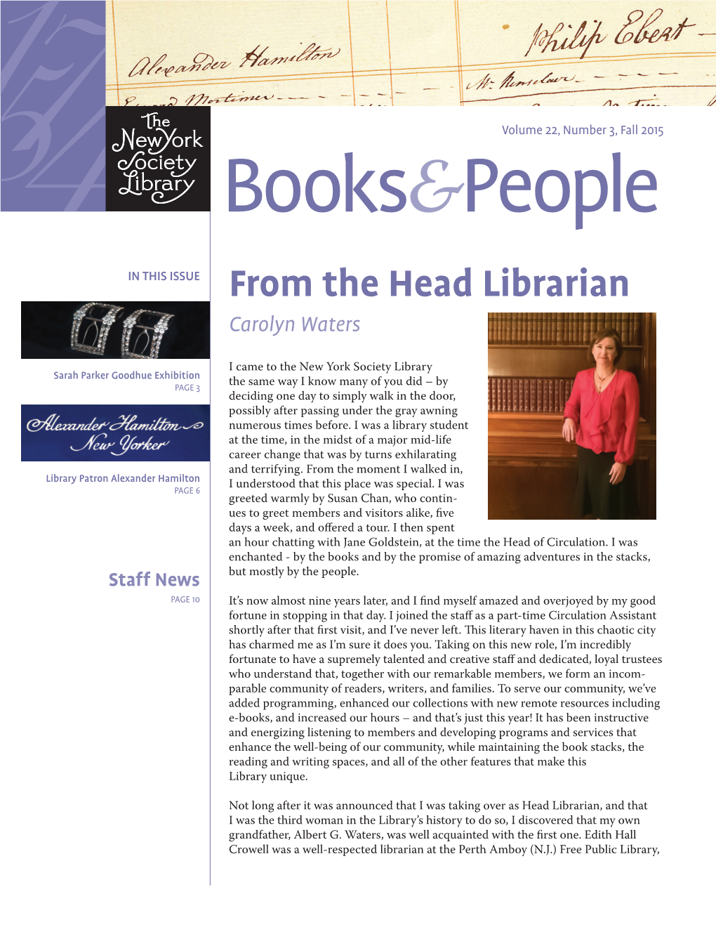 From the Head Librarian Carolyn Waters