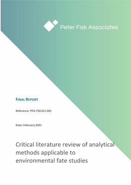 Critical Literature Review of Analytical Methods Applicable To