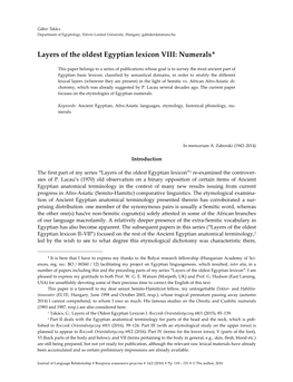 Layers of the Oldest Egyptian Lexicon VIII: Numerals*