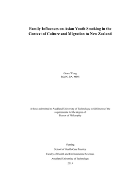 Family Influences on Asian Youth Smoking in the Context of Culture and Migration to New Zealand