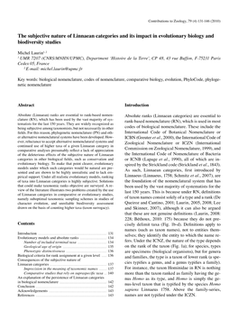 The Subjective Nature of Linnaean Categories and Its Impact in Evolutionary Biology and Biodiversity Studies