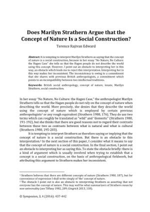 Does Marilyn Strathern Argue That the Concept of Nature Is a Social Construction? Terence Rajivan Edward