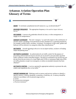 Arkansas Aviation Operation Plan Glossary of Terms A