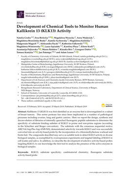 Development of Chemical Tools to Monitor Human Kallikrein 13 (KLK13) Activity