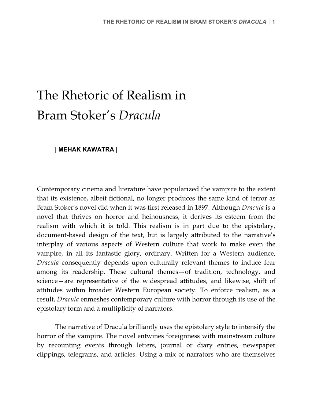 The Rhetoric of Realism in Bram Stoker's Dracula