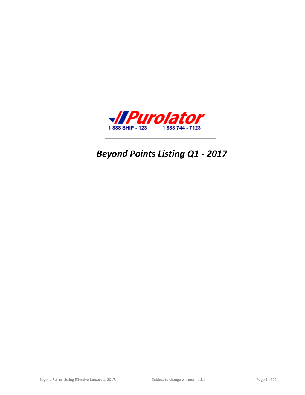 Beyond Points Listing Q1 - 2017