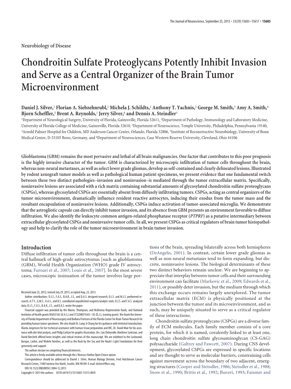 Chondroitin Sulfate Proteoglycans Potently Inhibit Invasion and Serve As a Central Organizer of the Brain Tumor Microenvironment