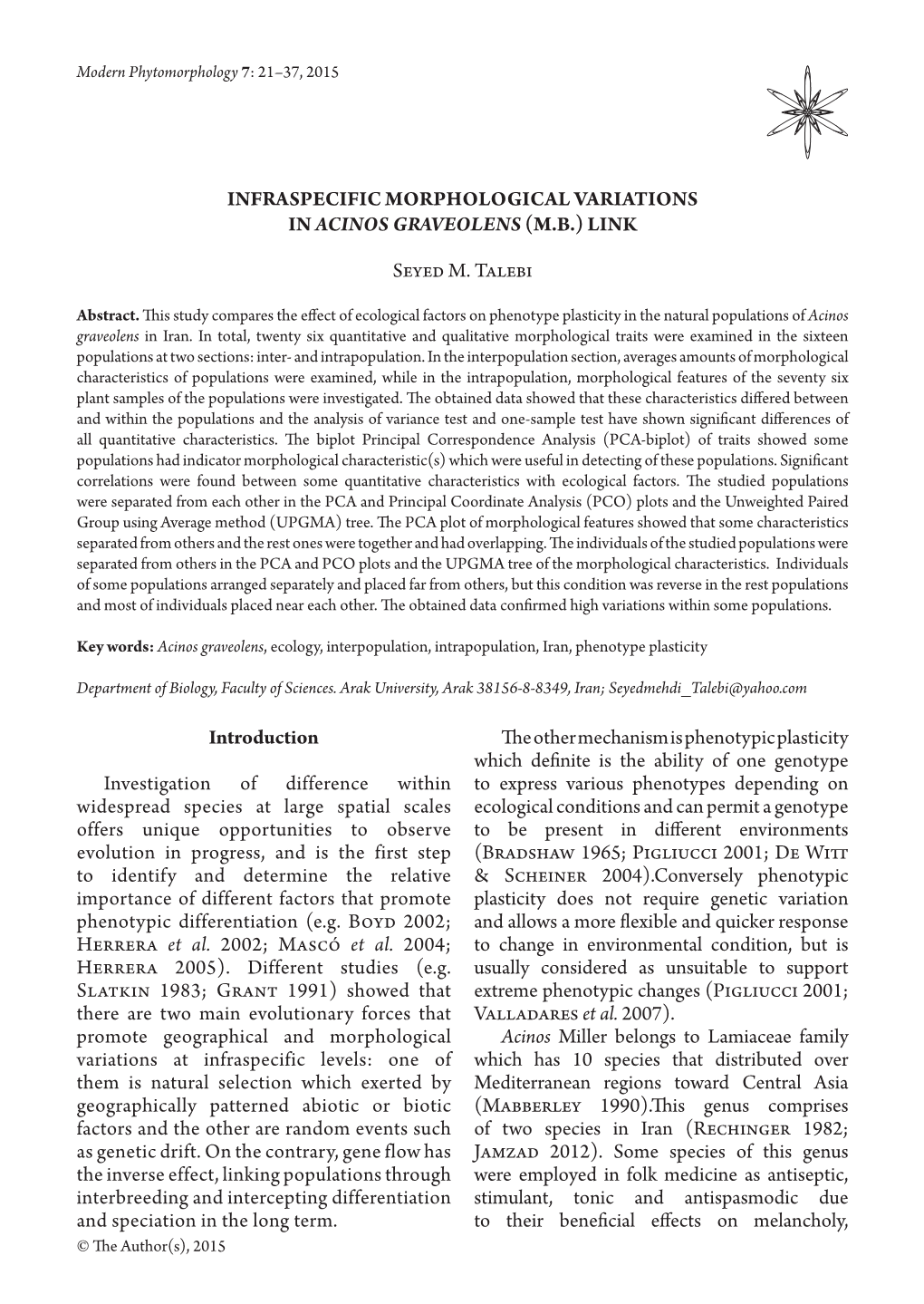 Infraspecific Morphological Variations in Acinos Graveolens (M.B.) Link