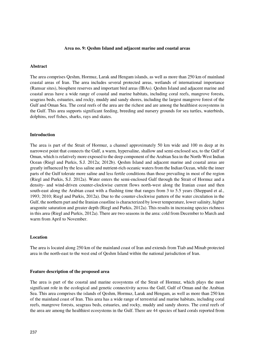 Area No. 9: Qeshm Island and Adjacent Marine and Coastal Areas