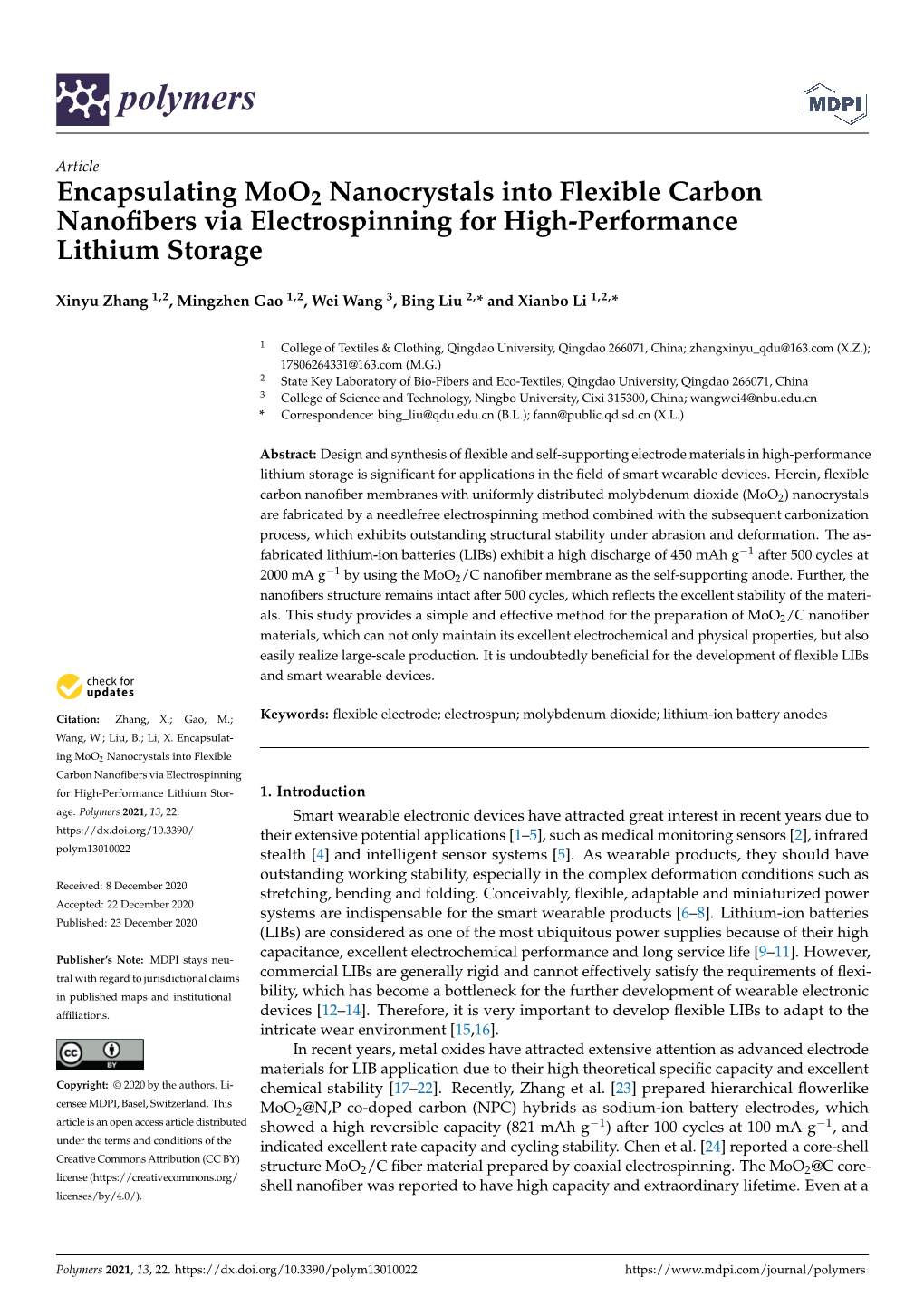 Encapsulating Moo2 Nanocrystals Into Flexible Carbon Nanofibers Via Electrospinning for High-Performance Lithium Storage