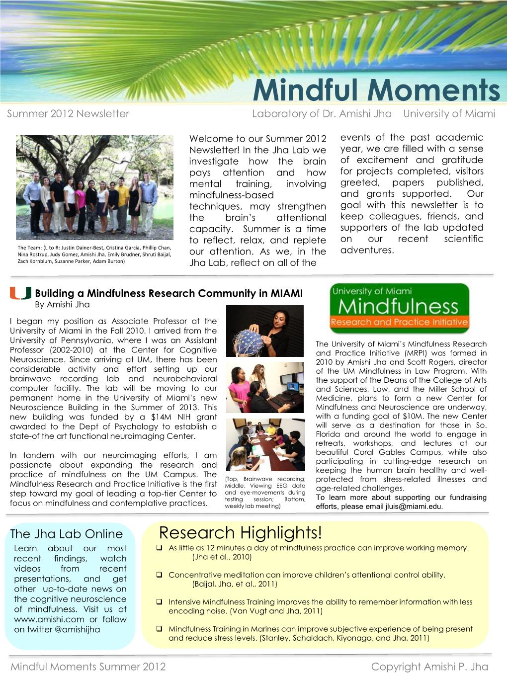 Mindful Moments Summer 2012 Newsletter Laboratory of Dr