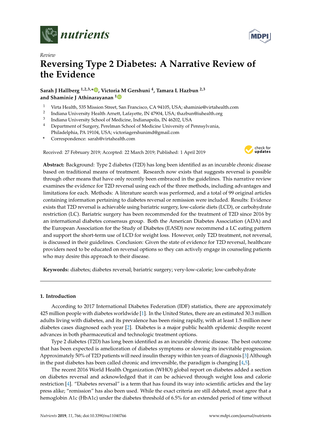 Reversing Type 2 Diabetes: a Narrative Review of the Evidence