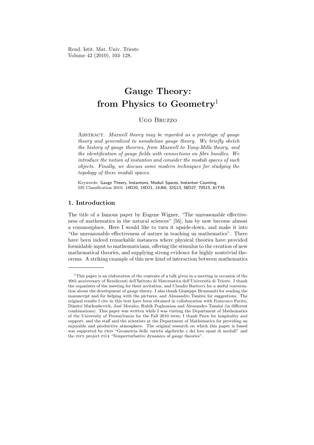 Gauge Theory: from Physics to Geometry1