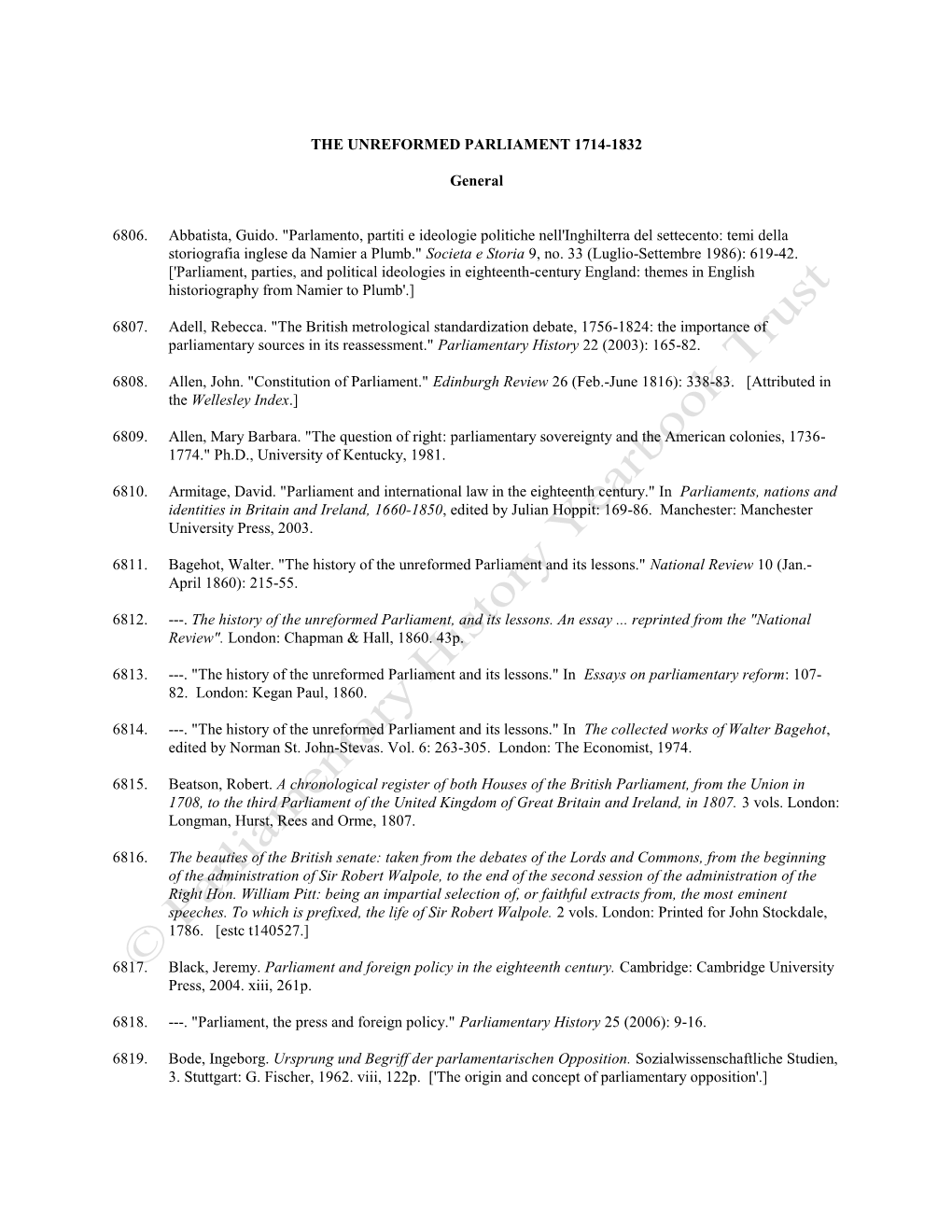 The Unreformed Parliament 1714-1832