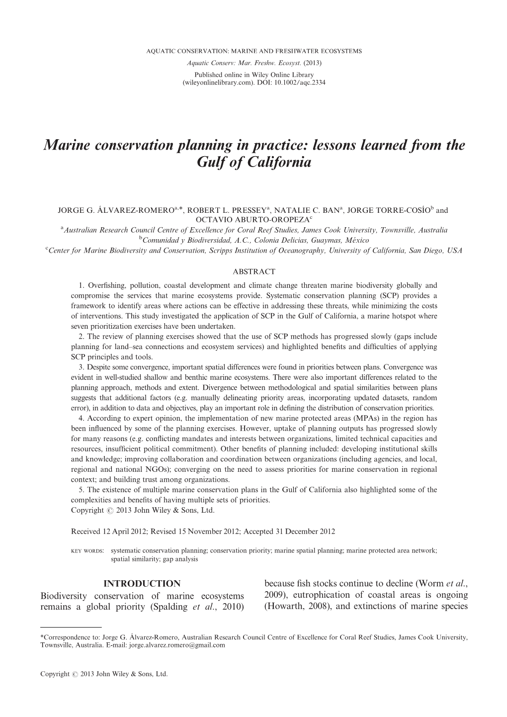 Marine Conservation Planning in Practice: Lessons Learned from the Gulf of California