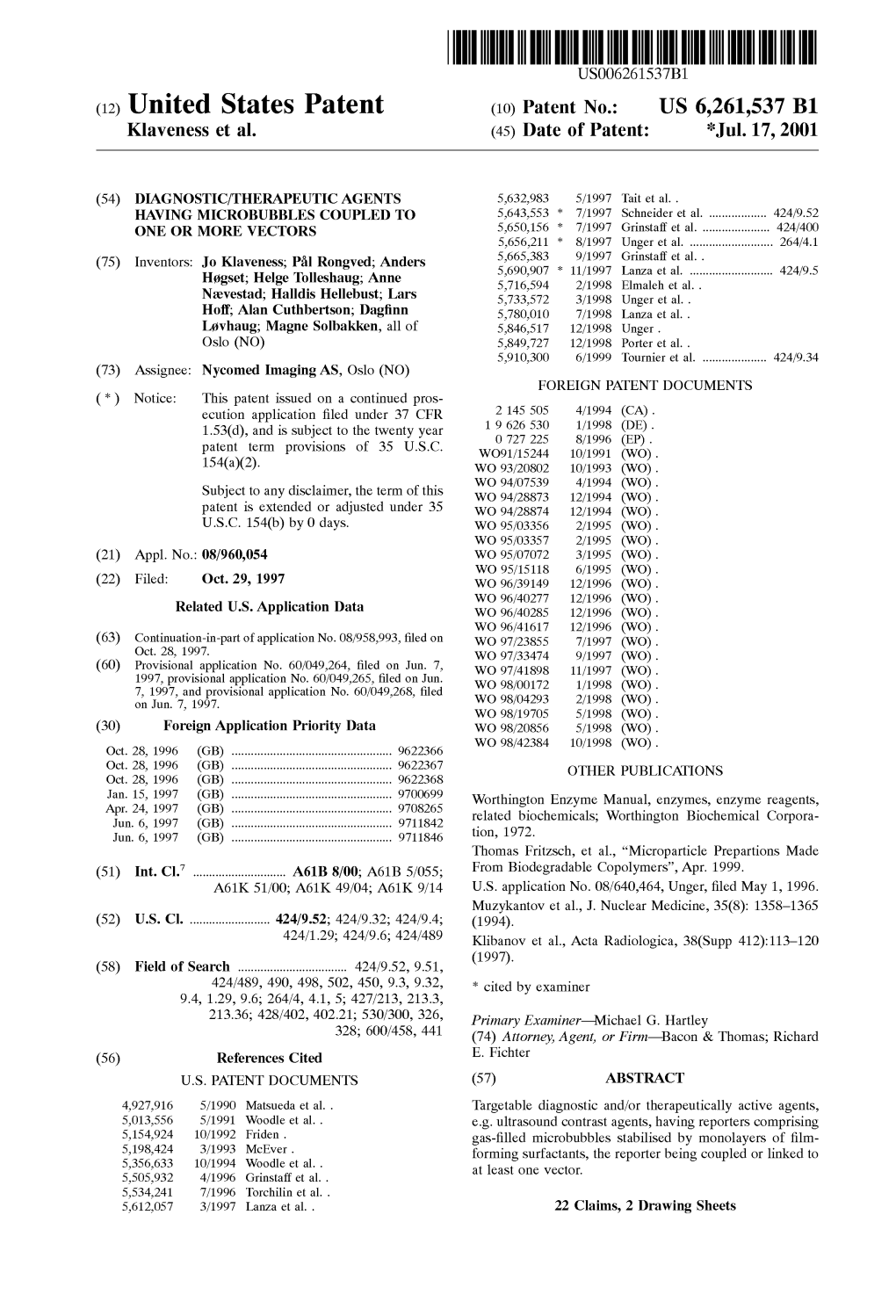 (12) United States Patent (10) Patent No.: US 6,261,537 B1 Klaveness Et Al