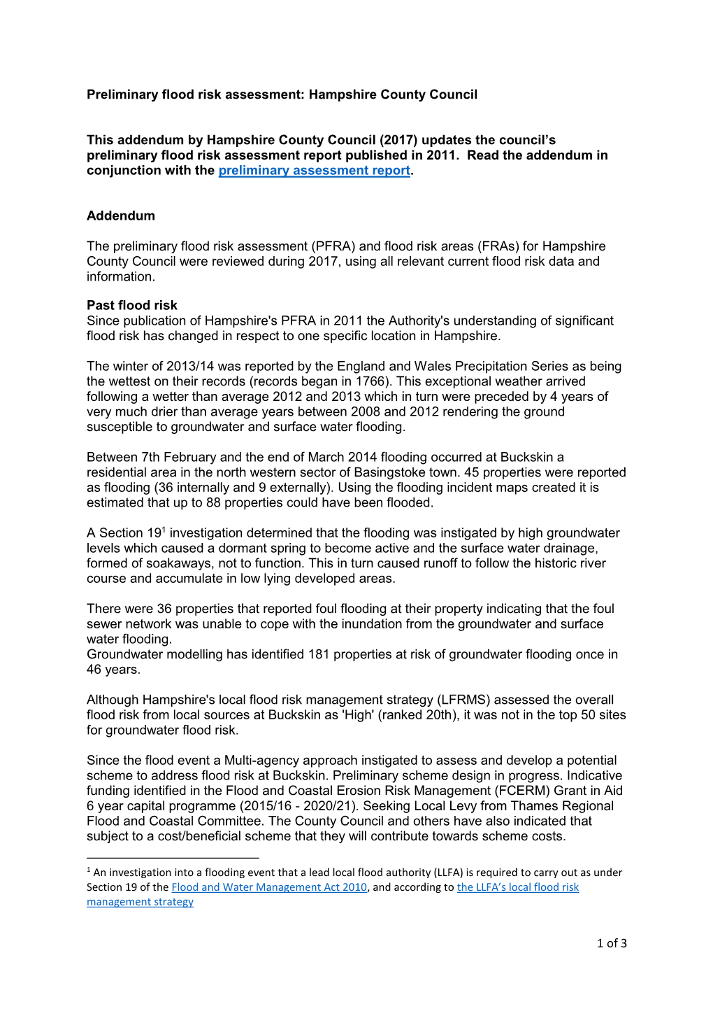 1 of 3 Preliminary Flood Risk Assessment