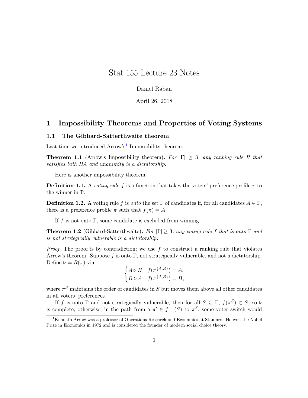 Stat 155 Lecture 23 Notes