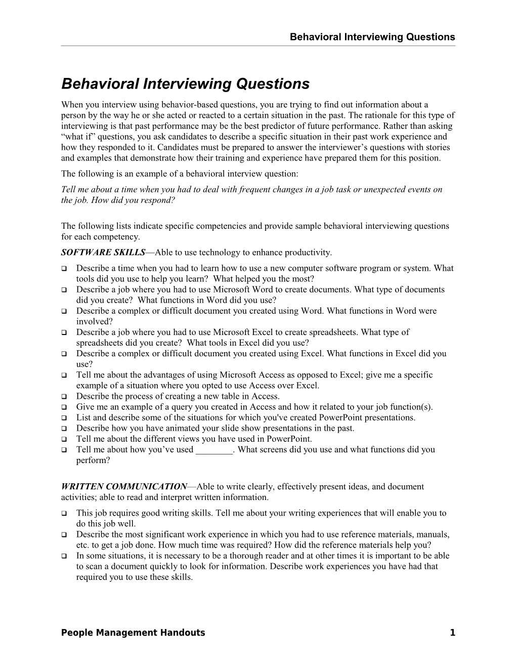 Behavioral Interviewing Questions