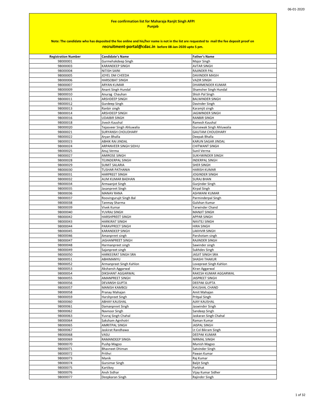 Final Fee Confirm List- AFPI