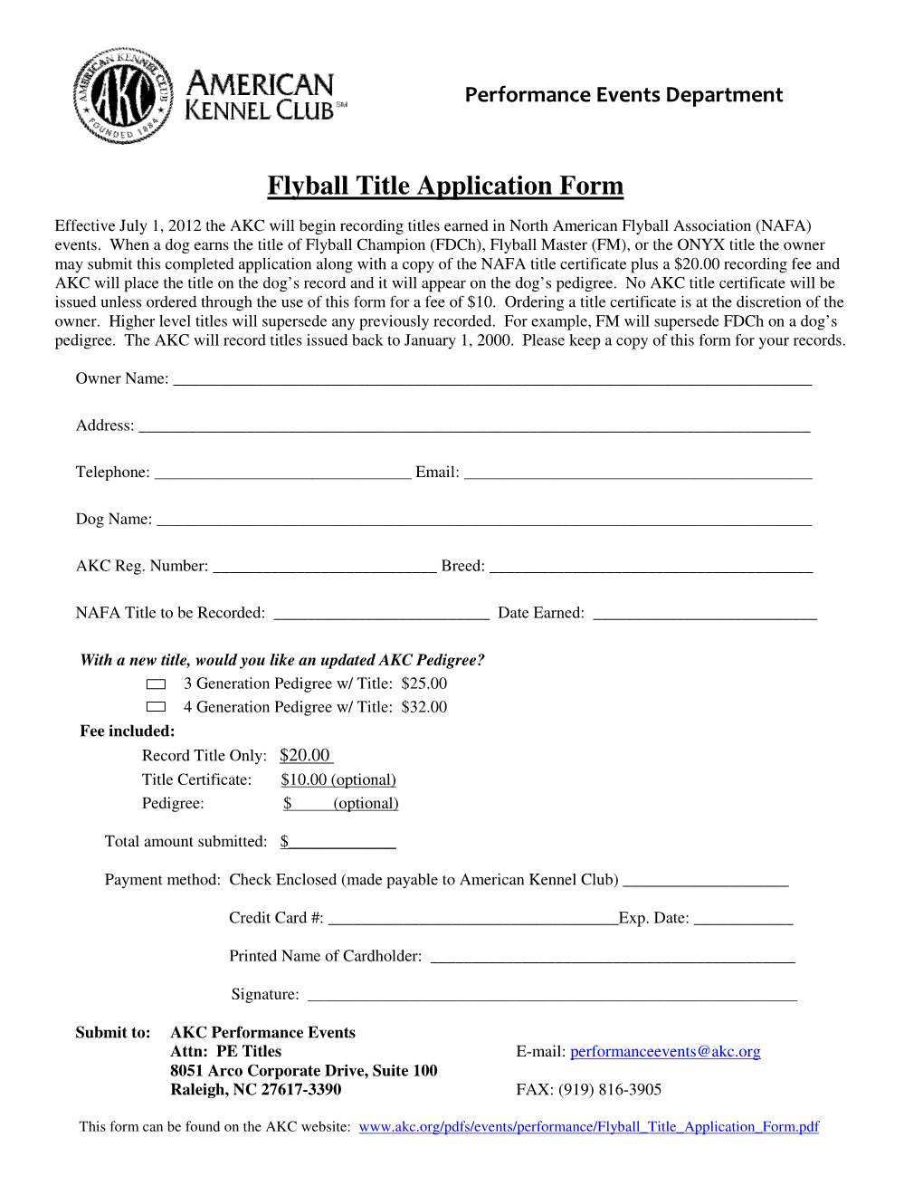 Flyball Title Application Form