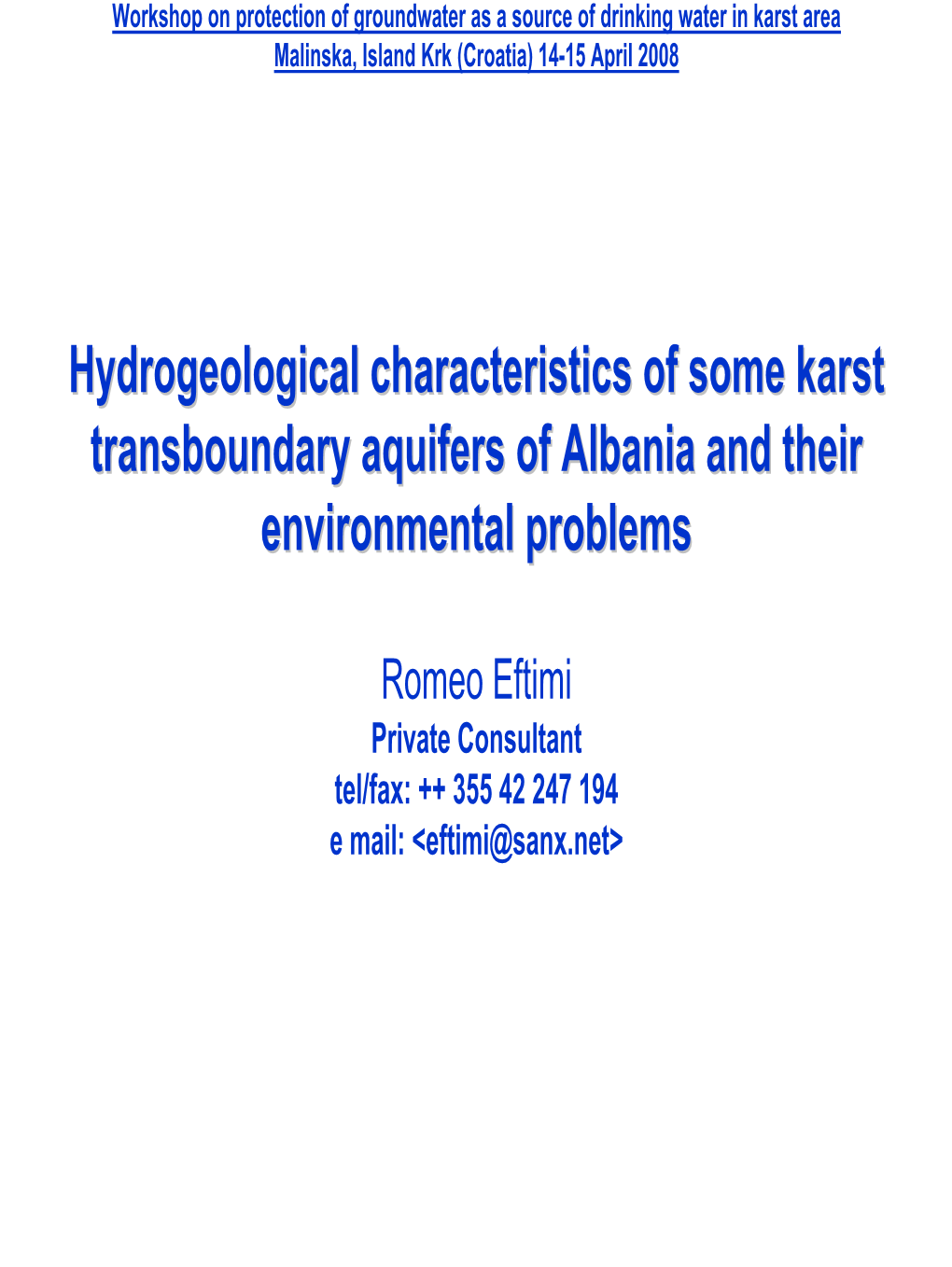 Characteristics of Transboundary Aquifers of Albania