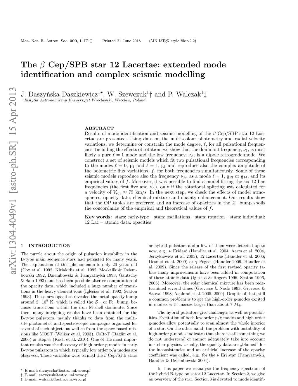 The Β Cep/SPB Star 12 Lacertae 3 of Metallicity: Z = 0.015 and Z = 0.010