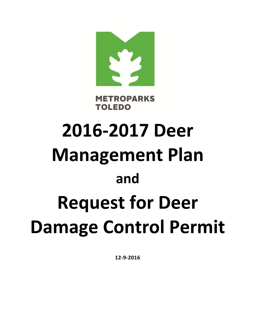 2016-2017 Deer Management Plan Request for Deer Damage Control