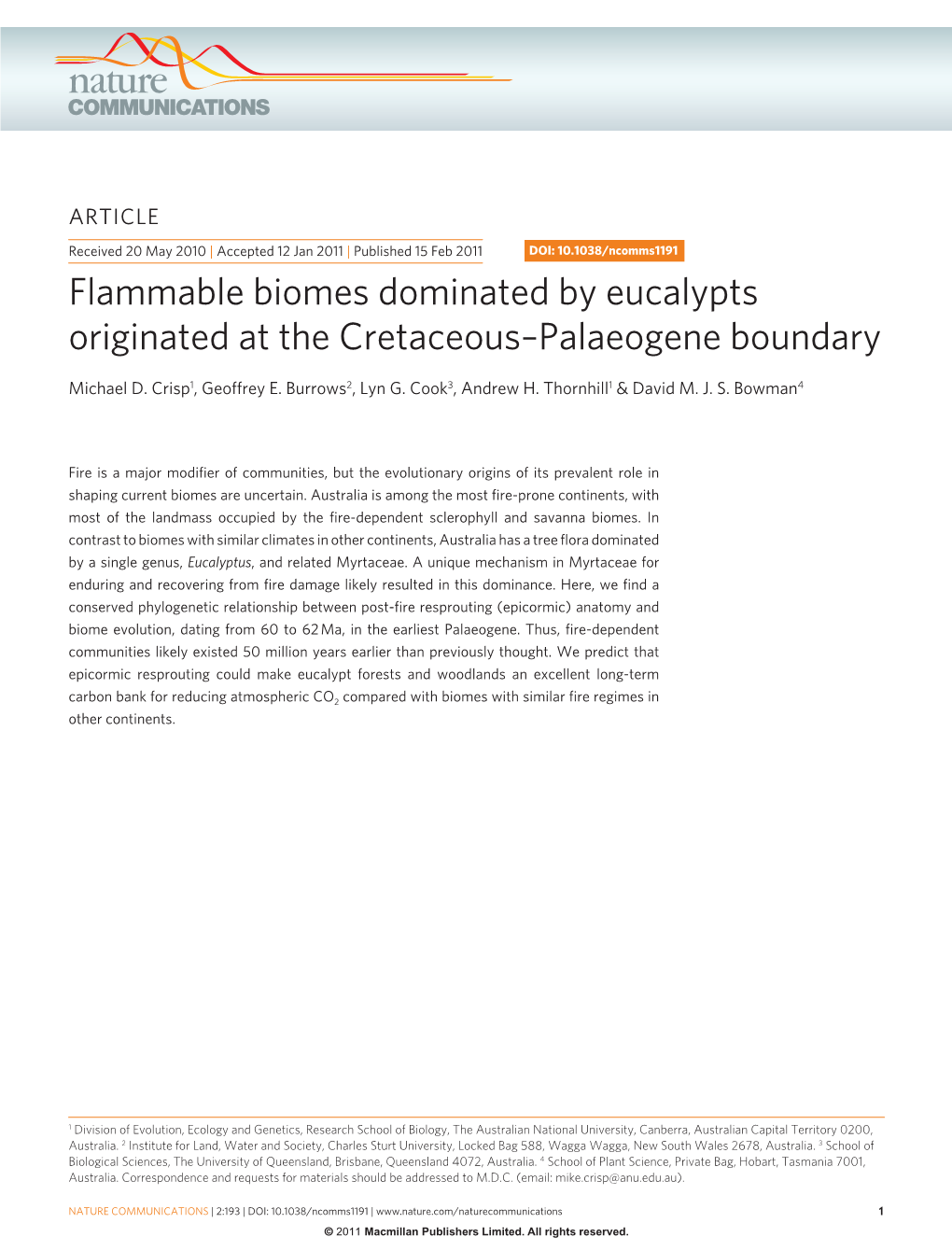 Flammable Biomes Dominated by Eucalypts Originated at the Cretaceous–Palaeogene Boundary