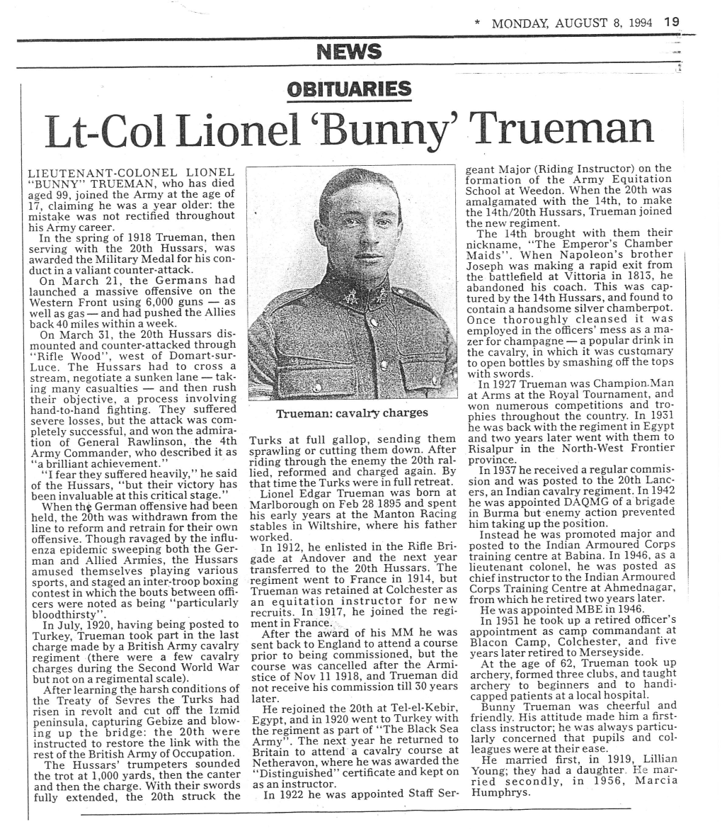 Lt-Col Lionel'bunny' Trueman