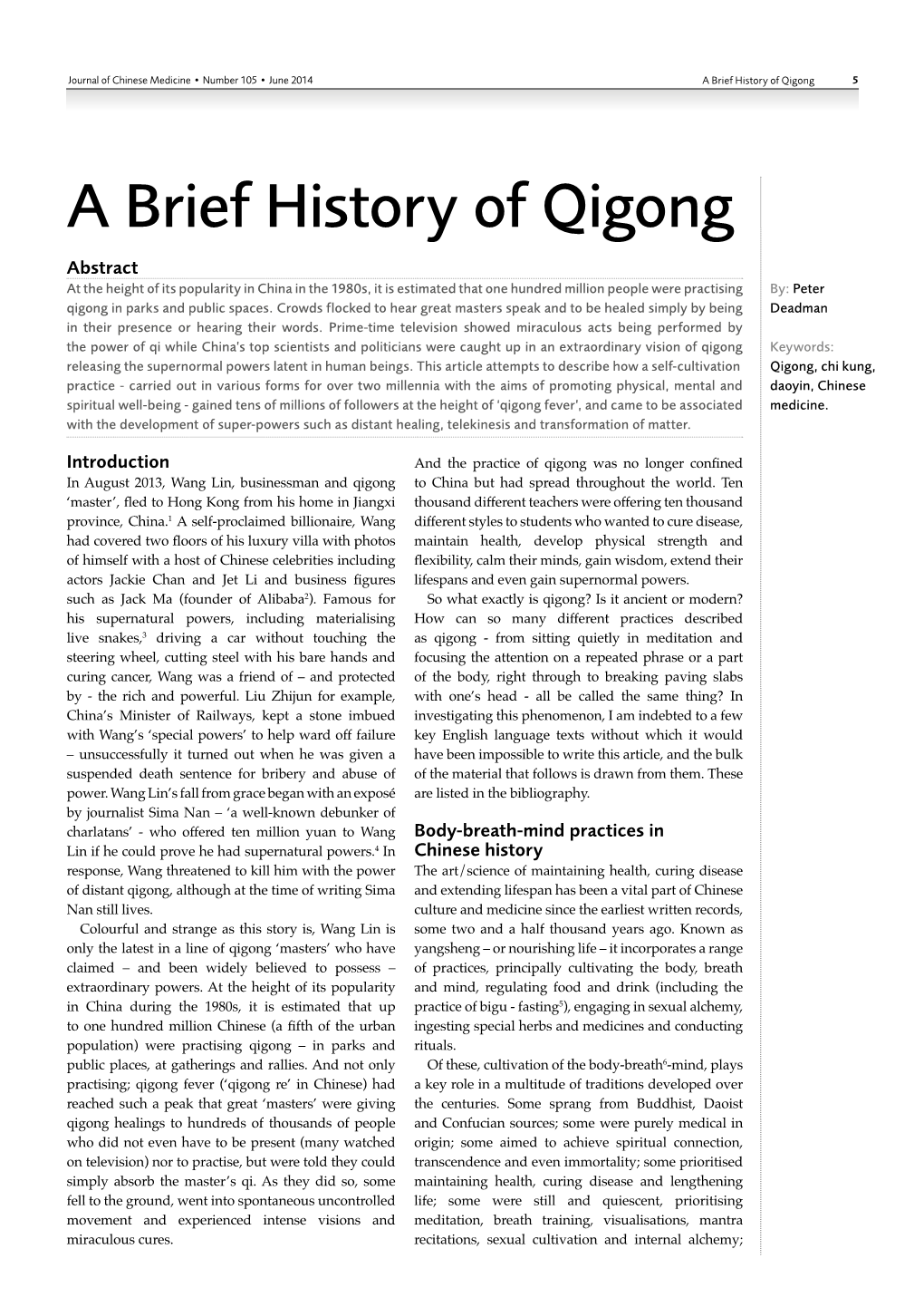 A Brief History of Qigong