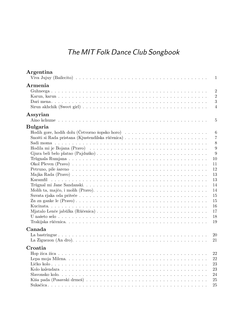 The MIT Folk Dance Club Songbook