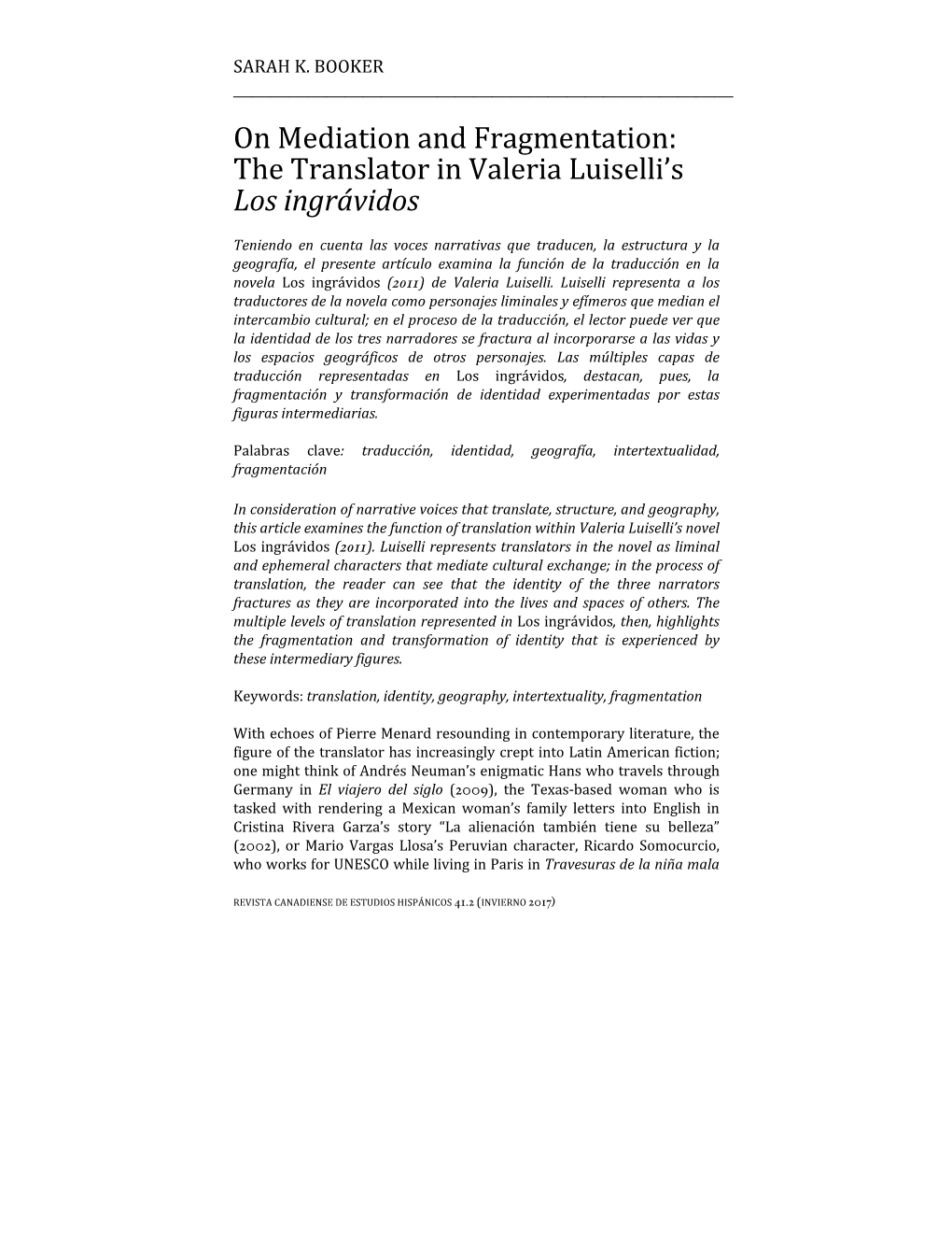 The Translator in Valeria Luiselli's Los Ingrávidos