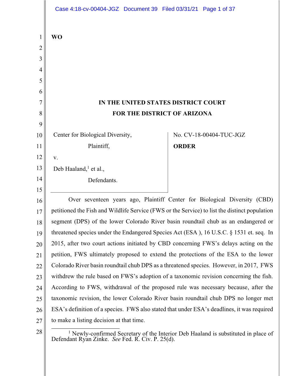 Case 4:18-Cv-00404-JGZ Document 39 Filed 03/31/21 Page 1 of 37