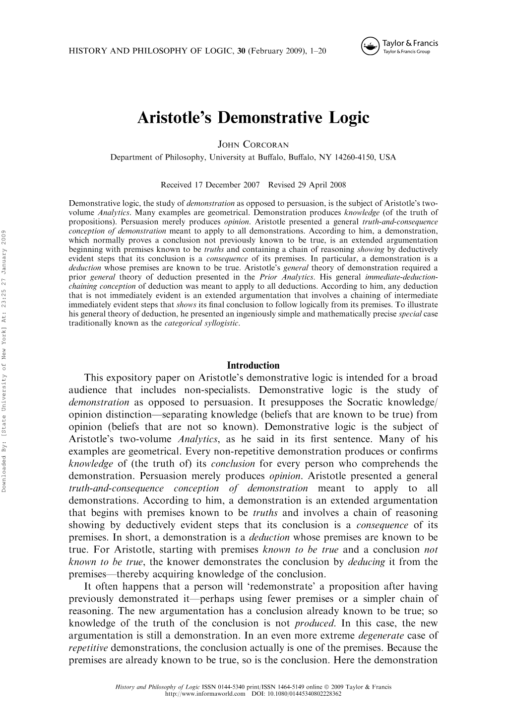 Aristotle's Demonstrative Logic