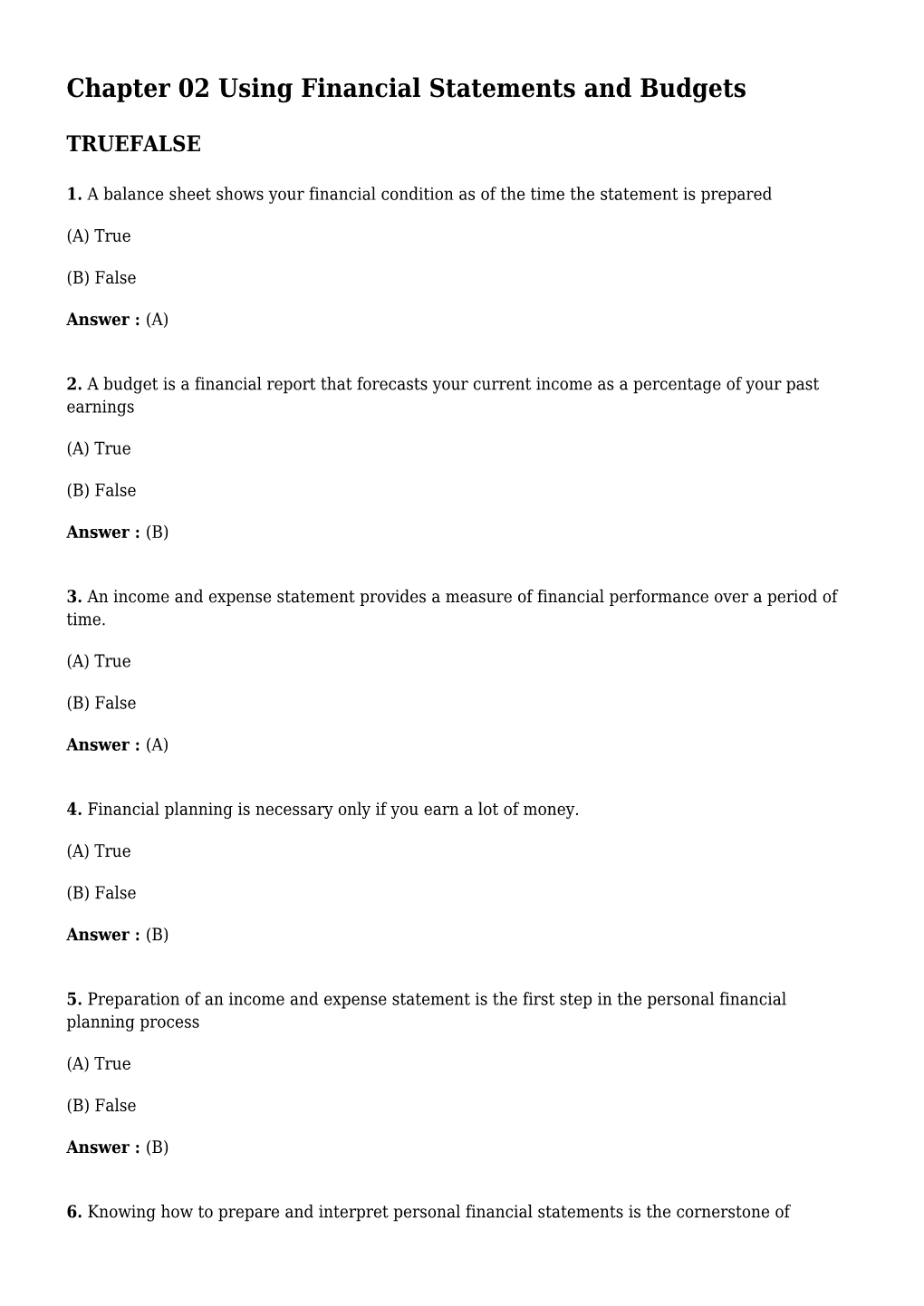 Chapter 02 Using Financial Statements and Budgets