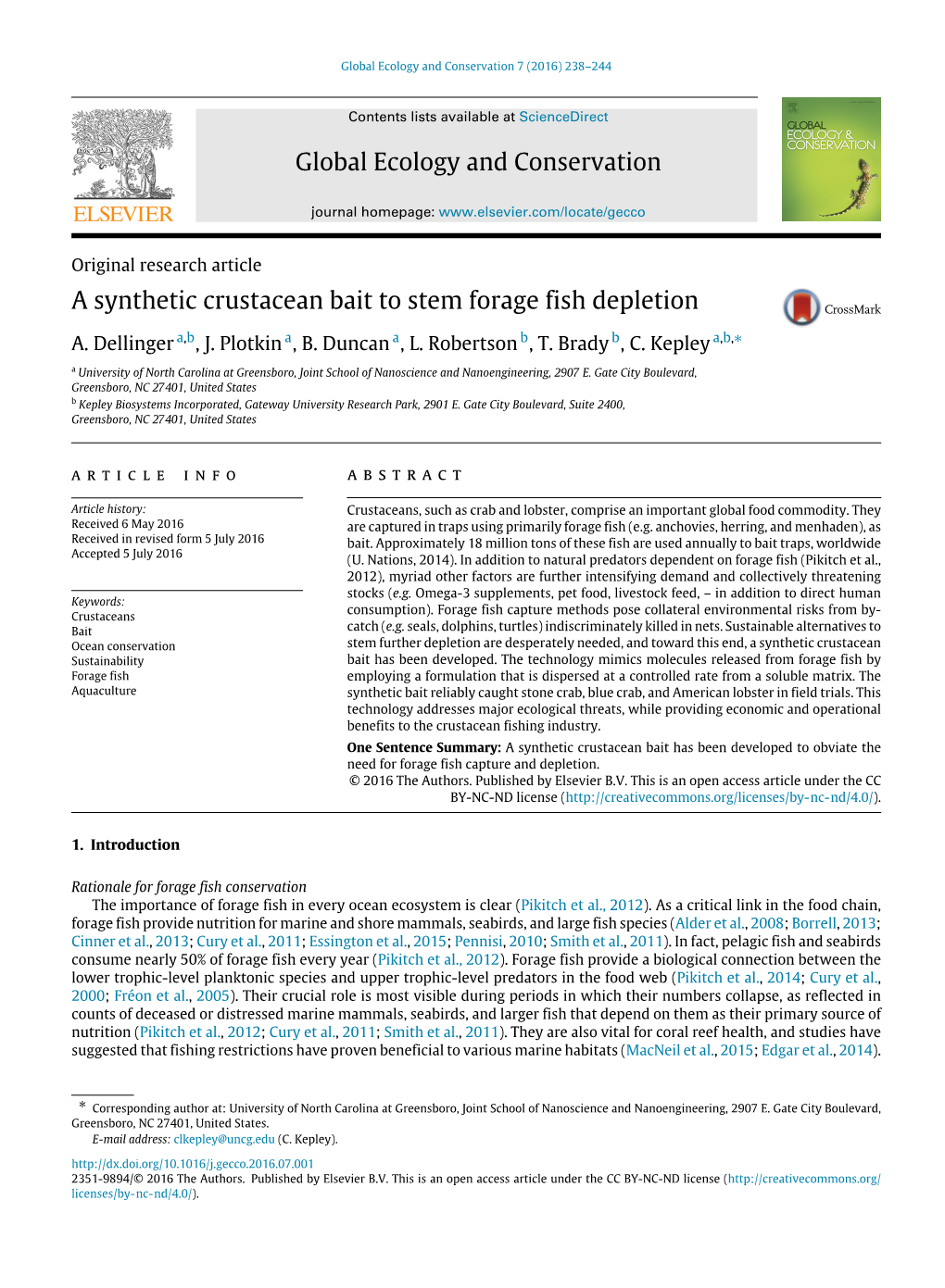 A Synthetic Crustacean Bait to Stem Forage Fish Depletion