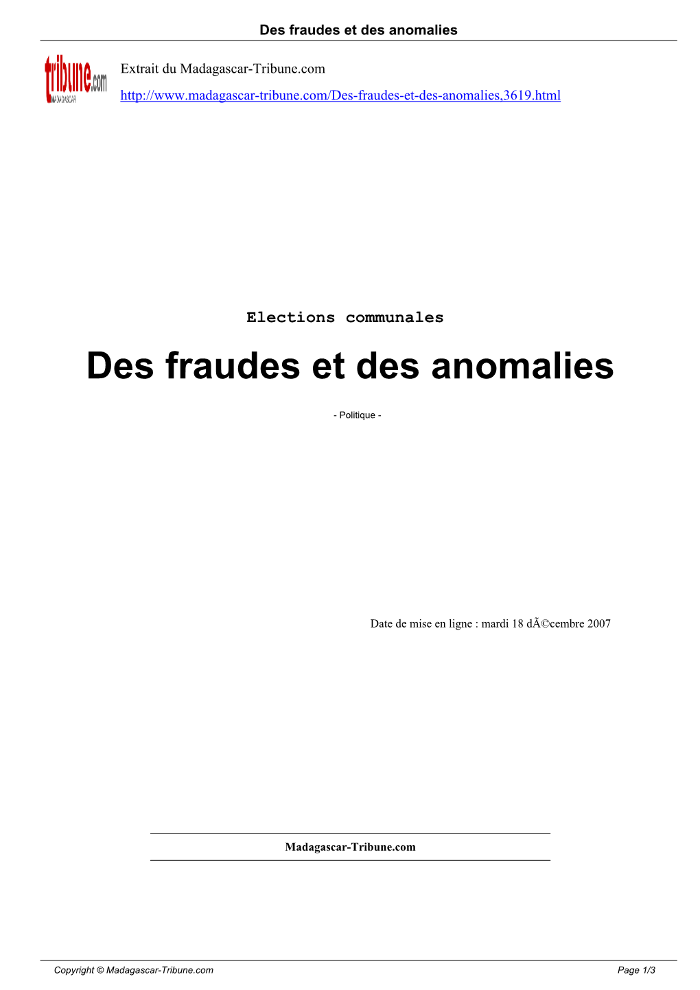 Des Fraudes Et Des Anomalies