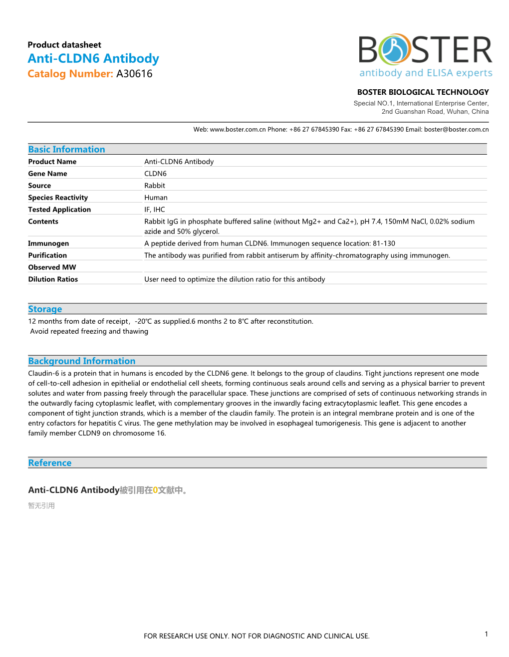 Datasheet A30616 Anti-CLDN6 Antibody