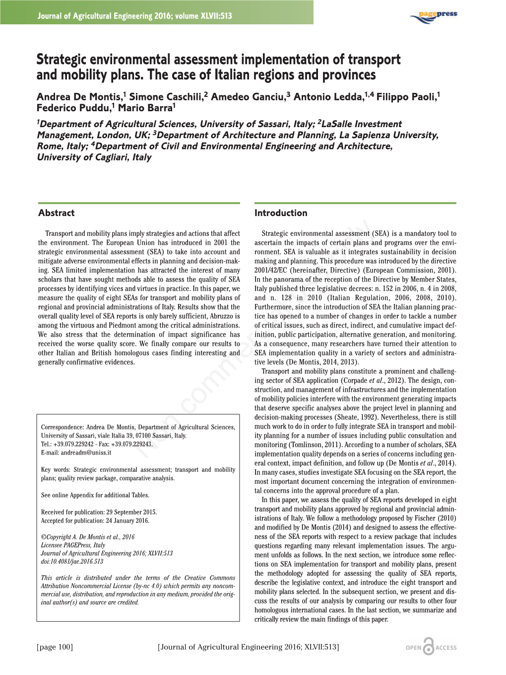 Strategic Environmental Assessment Implementation of Transport and Mobility Plans